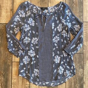 Fred David Gray and Blue Floral Blouse